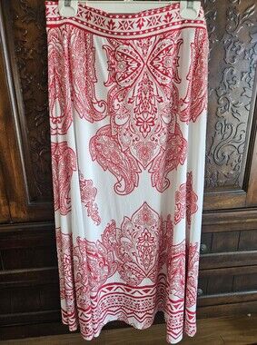 INC International Concepts White Maxi Skirt with Red Paisley Print